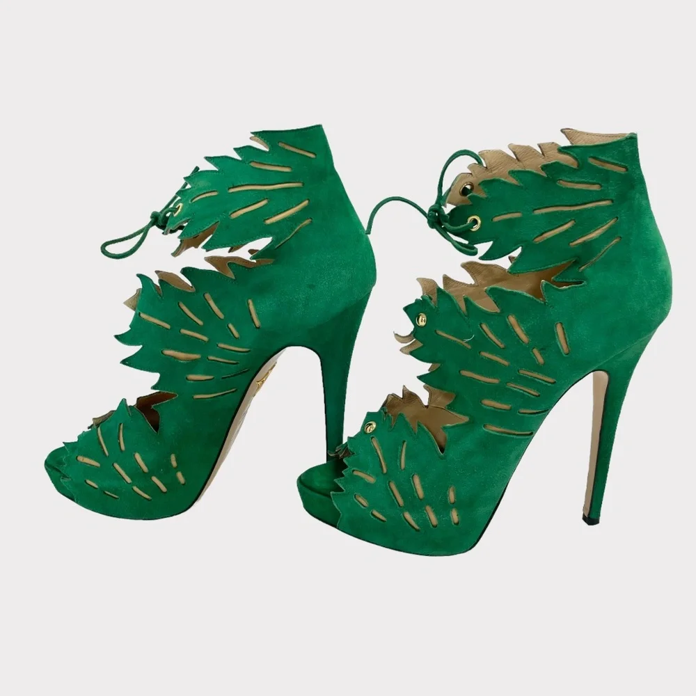 Charlotte Olympia Eve Green Tropical‎ Leaf Heels